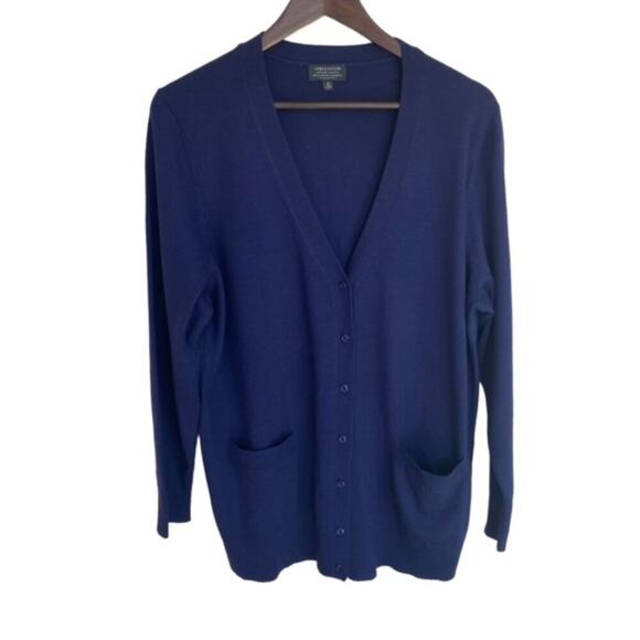 Lord & Taylor Navy V-Neck Cardigan Sweater - 0X - Picture 1 of 5